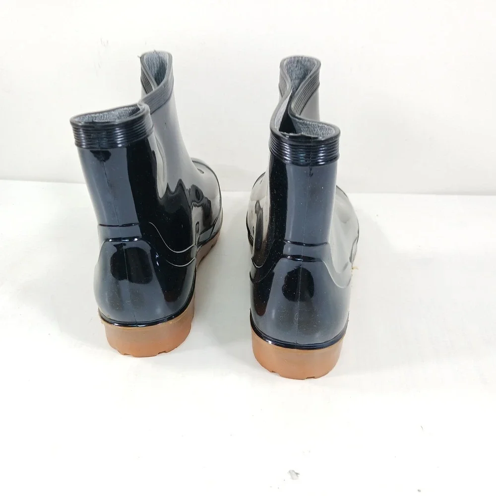 Chenxin Black Glossy Ankle Rain Boots Gum Sole Waterproof Work Shoes CX-9918 43
